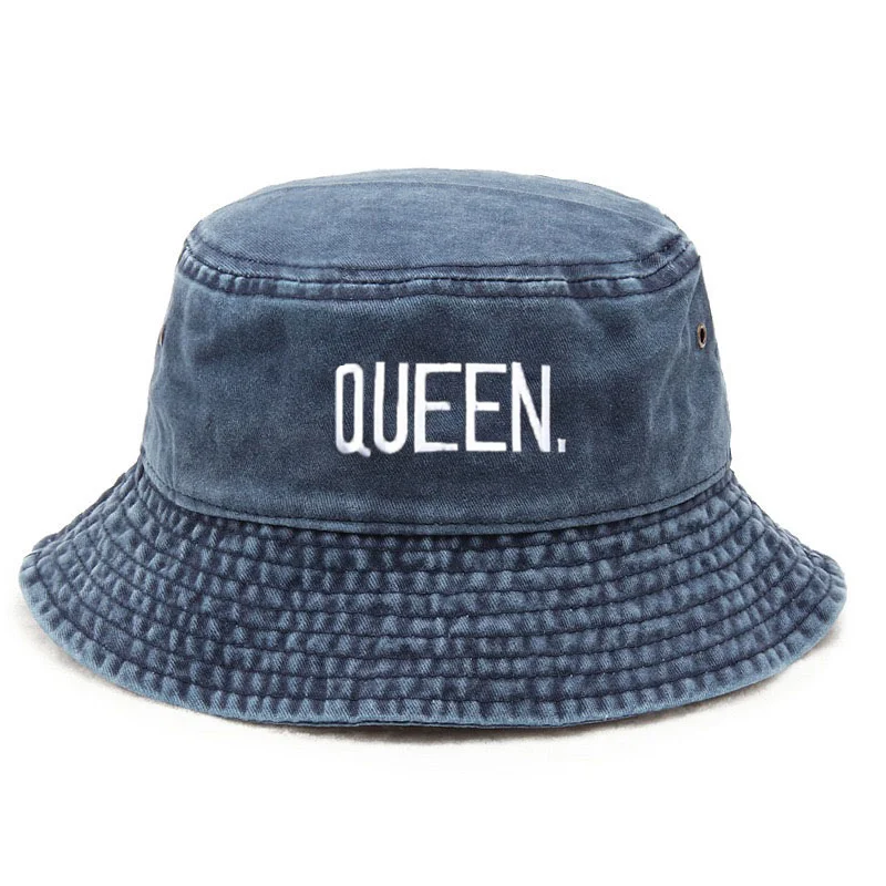 Фото Винтажная панама Queen Washed, новая панама с вышитыми буквами в стиле хип-хоп, уличная хлопковая модная шапка для рыбалки №4