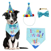 dog birthday bandana scarf hat crown and bow tie collar for small medium dog pet happy birthday flag balloons dog bow tie