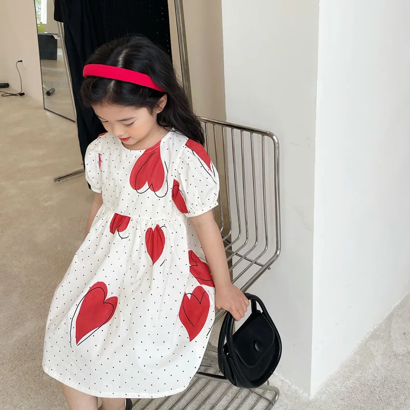 

Girls skirt 2022 summer new small and medium-sized children's baby Western style love little short-sleeved dress