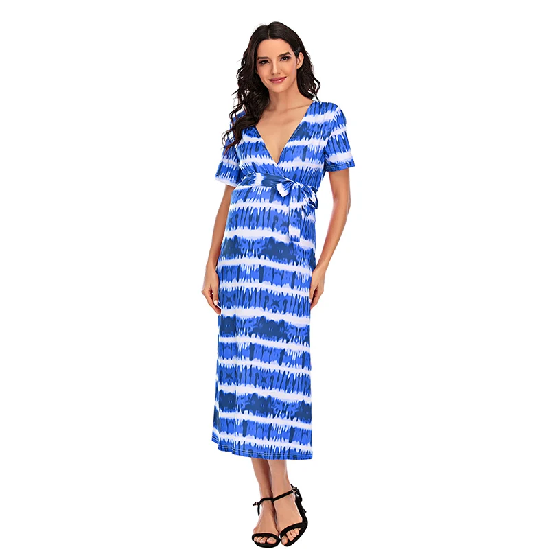 2022 New Style Printed Ankle Beach Party Women Dress Summer Lace Sexy Deep V-neck Robe Club Wear Ladies Dress