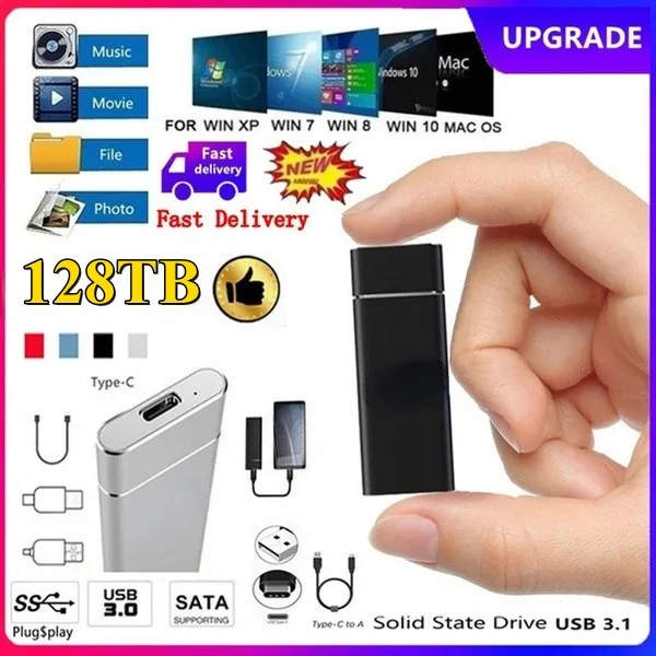 

2023 New High Speed 128TB 64TB 32TB 16TB USB 3.1 Portable External Solid State Drives External Hard Drive SSD TYPE-C Mobile SSD