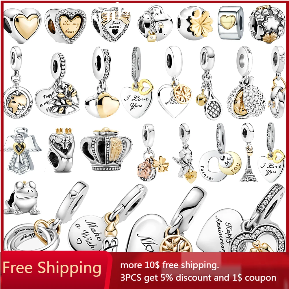 

2022 New 925 Sterling Silver circular Beaded Golden Heart-Shaped Birthday Candle Charm Fit Original Pandora Bracelet DIY Jewelry