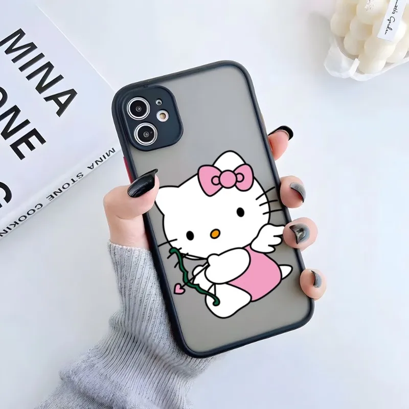 

Hello Kitty Cartoon Phone Case For IPhone 14 13 Pro Max 12 Mini 11 SE 2020 6S 7 8 Plus XS X XR Matte Black Protection Case