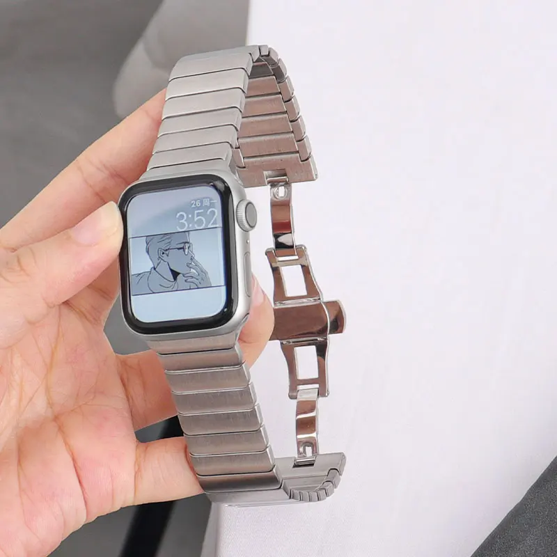 

Stainless Steel Strap For Apple watch Bracelet 40mm 44mm 42mm 38mm 45mm 41mm Butterfly Buckle Correa iWatch series 7 6 5 4 3 SE