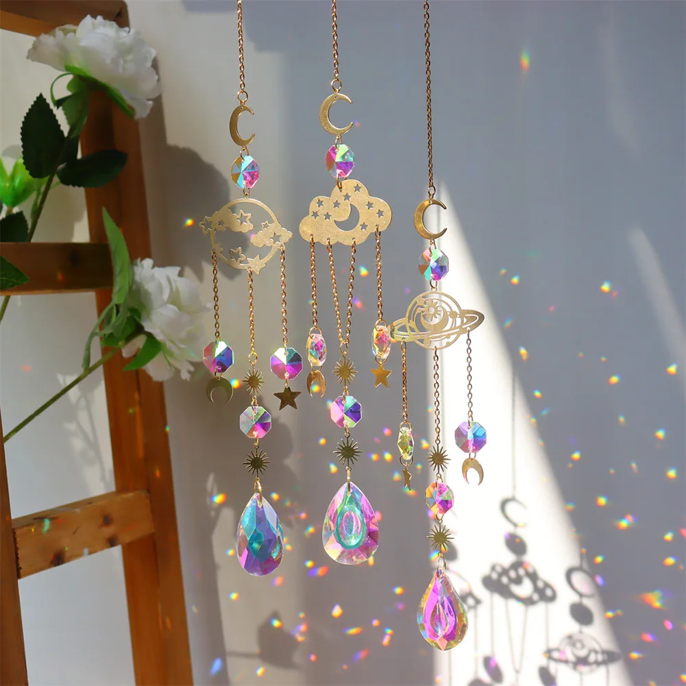

Crystal Wind Chimes Pipa Hexagon Prisms Light Catcher Chaser Windbell Hanging Ornament Window Curtains Home Room Decoration Gift