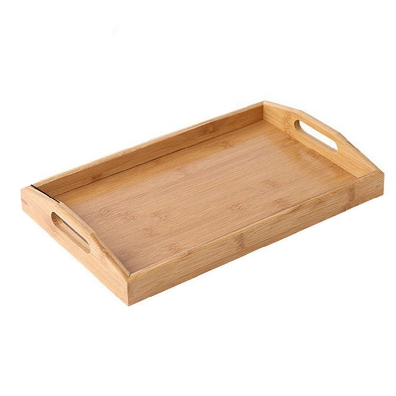 

Bamboo Wooden Serving Tray Tea Breakfast Serving Trays Modern Craft Plain Wood Platter Tray For Coffee Table / Drinks