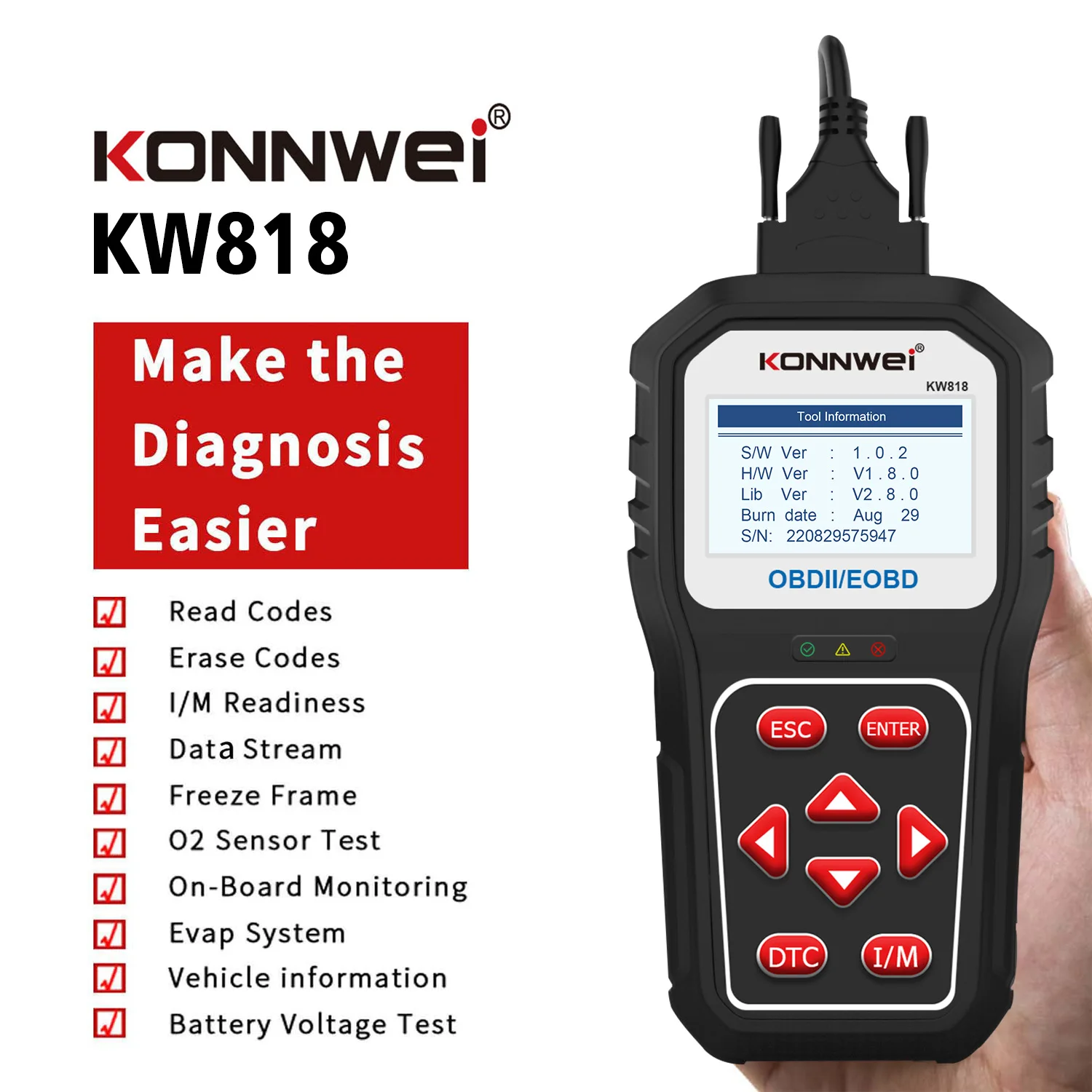 Автомобильный сканер KONNWEI KW808 OBD 2, автомобильный диагностический сканер OBD2, автомобильный диагностический сканер, инструмент для считывания кодов двигателя из фуалта, Odb инструменты для автомобилей Автомобильный сканер KONNWEI KW808 OBD 2, автомобильный диагностический сканер OBD2, автомобильный диагностический сканер, инструмент для считывания кодов двигателя из фуалта, Odb инструменты для автомобилей