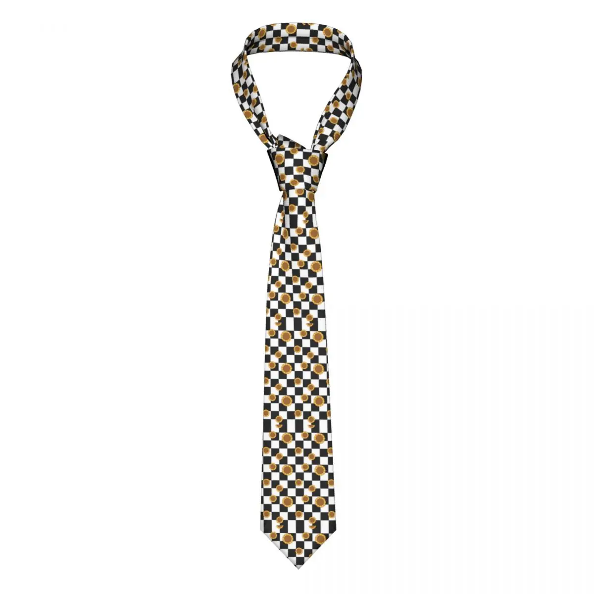 

Sunflower Print Tie Black and White Checkered Gift For Man Neck Ties Fashion Blouse 8CM Formal Cravat