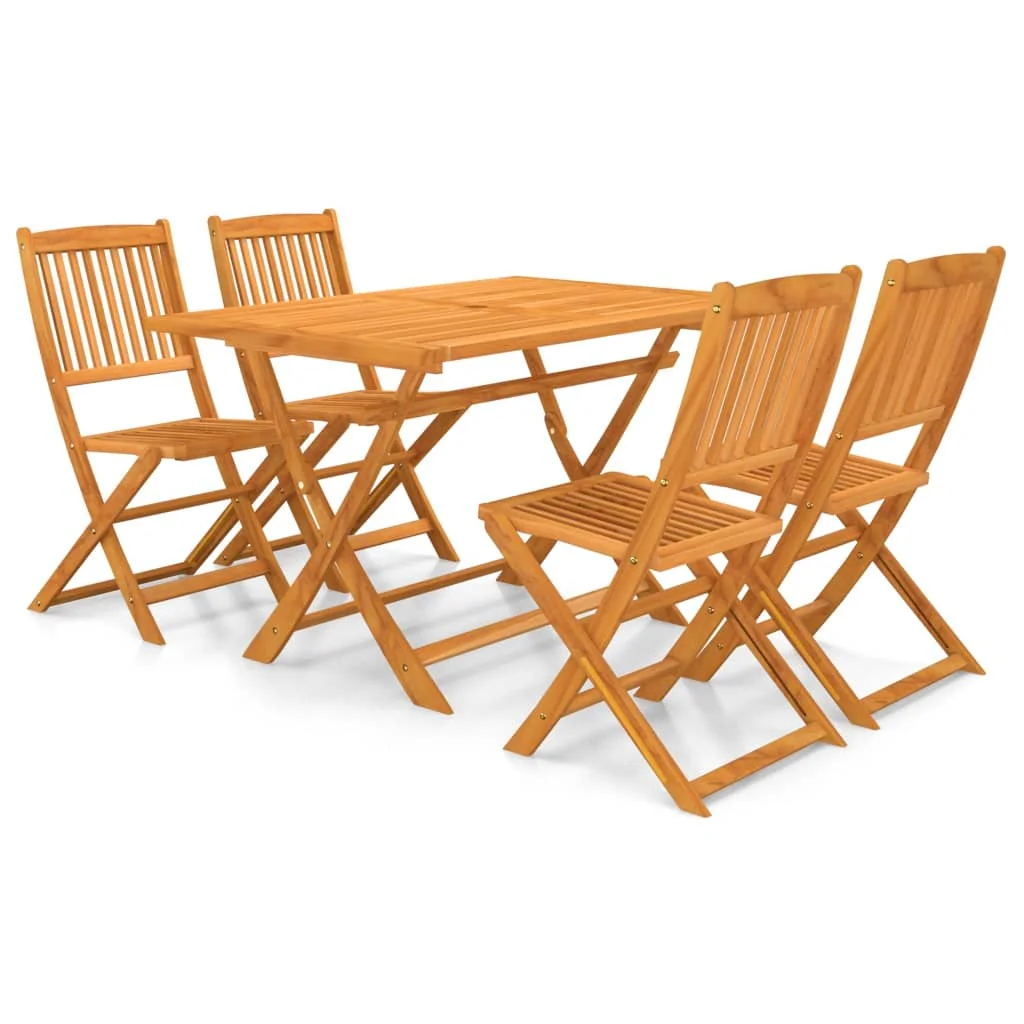 

5 Piece Folding Garden Dining Set,Patio Table and Chair Set, Solid Acacia Wood