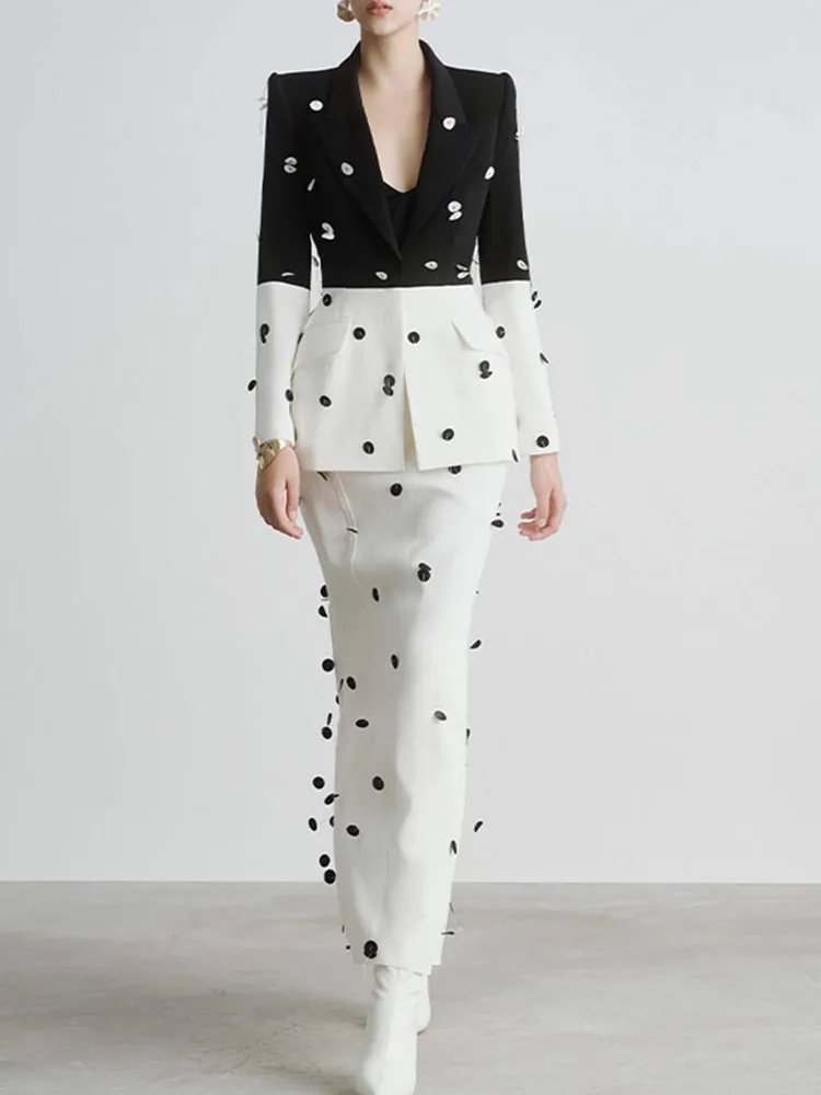 IEQJ Женские комплекты из 2 предметов с блестками и бусинами блейзер длинными