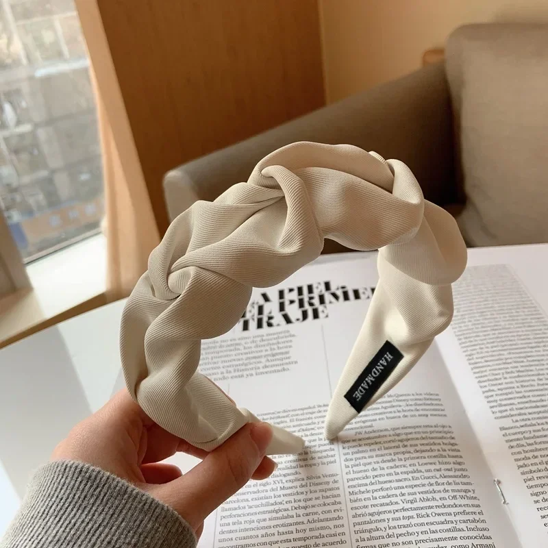 Женская однотонная повязка на голову со складками многофункциональная