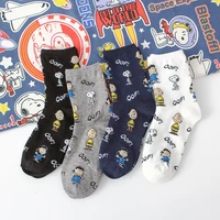 2022 happy funny korea style snoopy women socks cartoon anime socks kawaii cute dog middle tube socks autumn winter girl socks