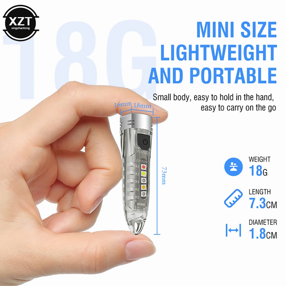 

Мини-фонарик V1 с брелоком, 400 люмен, портативный фонарик с аккумулятором Type-C, Мини светодиодный фонарик с УФ-лампой, освещение для кемпинга