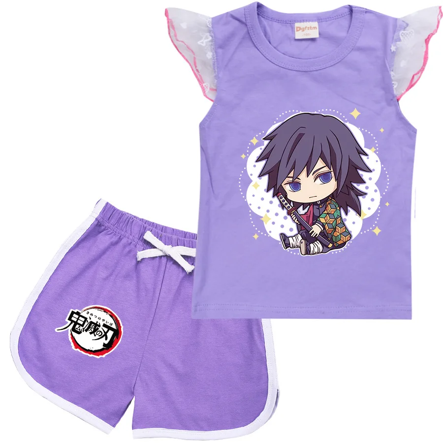 

Summer Boys Sports Suit Kids Anime Demon Slayer Clothes Baby Girls Cartoon T Shirt+Shorts 2pcs Sets Teenager Children Tracksuit