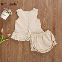rinikinda infant toddler baby kid girls clothes set summer lace ruffles vest t shirt top shorts bloomers outfits vintage