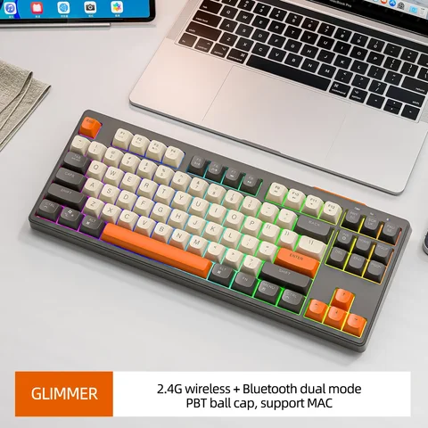 Беспроводная Bluetooth-клавиатура с 87 клавишами, перезаряжаемая для MacBook, IPad, ПК, ноутбука, с RGB-подсветкой, для настольных мини-компьютеров, клавиатура для игр