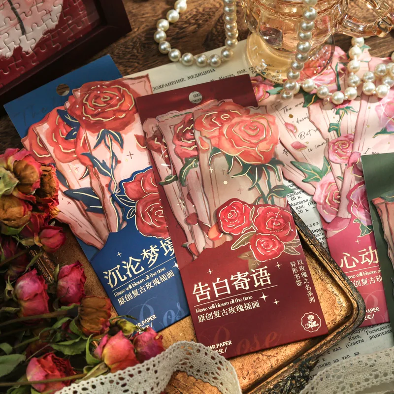 

5pcs/pack Romantic Bookmarks Hand-painted In The Name of Roses In Vintage Bronzing, Reading Marks, Message Summary Cards