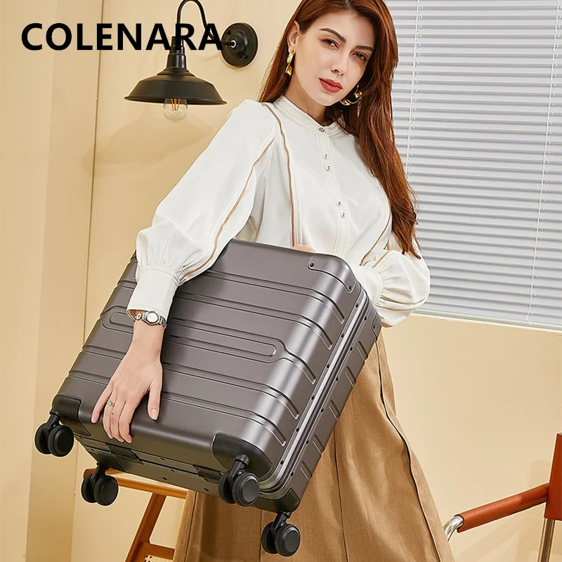 Фото COLENARA мужской 18-дюймовый чемодан для бизнеса, небольшой чемодан на колесиках из алюминиевого магниевого сплава, универсальный чемодан на колесиках №3