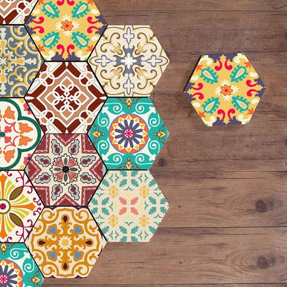

10 Pieces Floor Stickers Hexagon Anti-Slip Home Decor Tile Stickers For Kitchen Bathroom Floor Art Self Adhesive Wall Stickers
