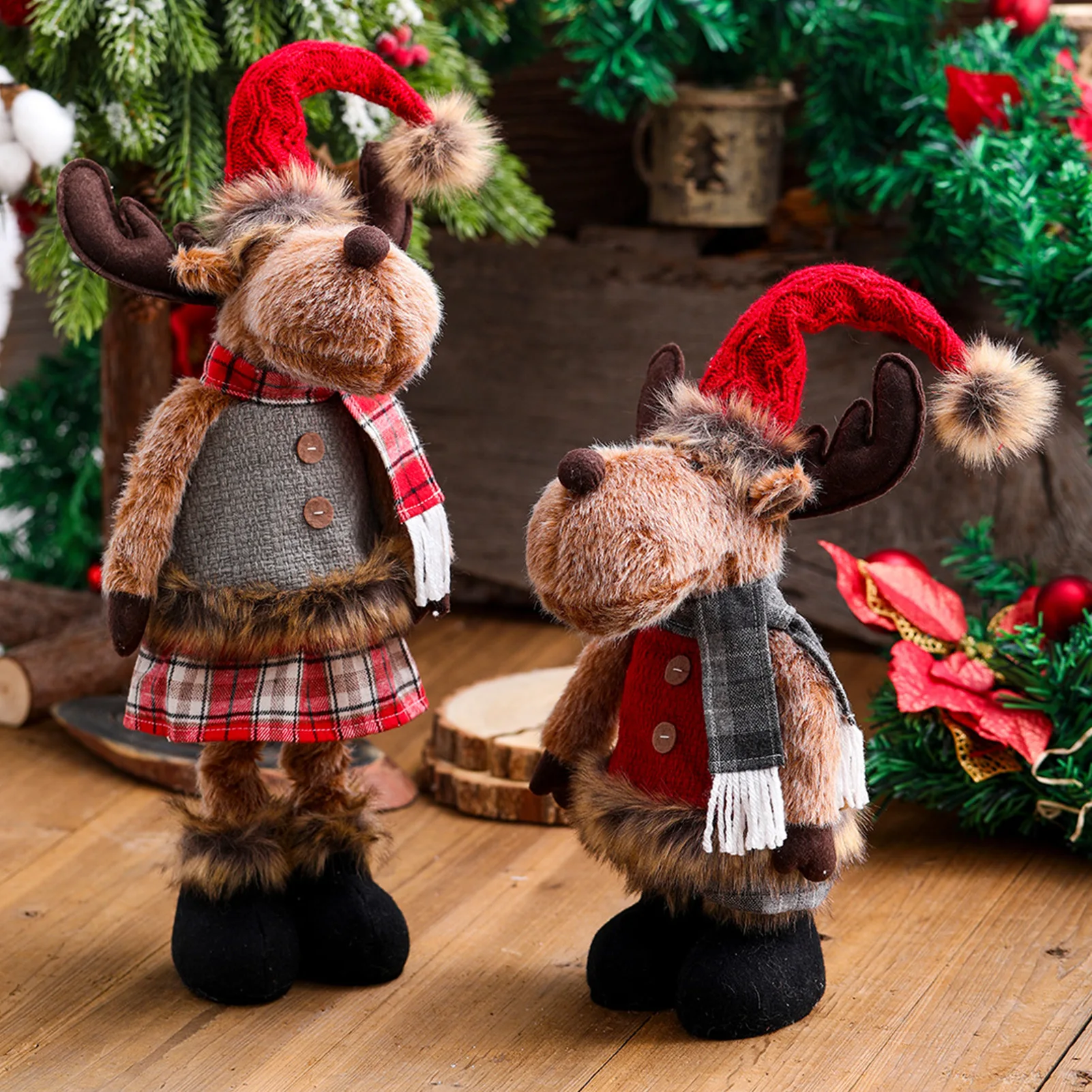 

Рождественская стоячая плюшевая очаровательная игрушка Санта-Клаус, еленок, кукла с телескопическими ножками для искусств