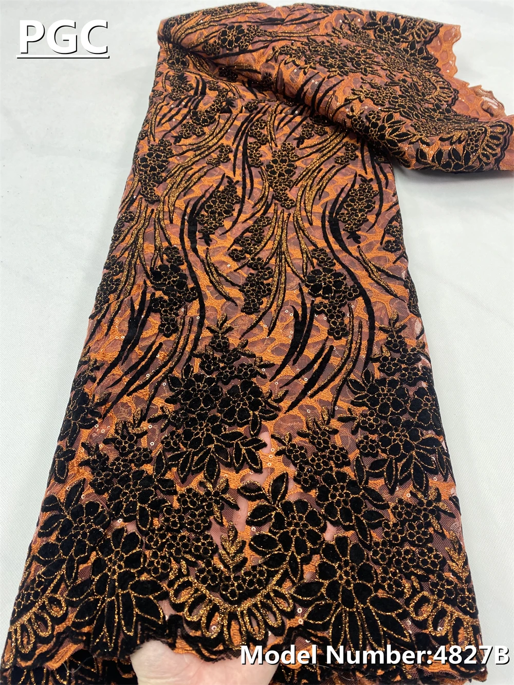 

PGC Luxury Velvet African Lace Fabric 5Yards High Quality Flocking Embroidery Nigerian Wedding Asoebi Sewing Materil 4824B
