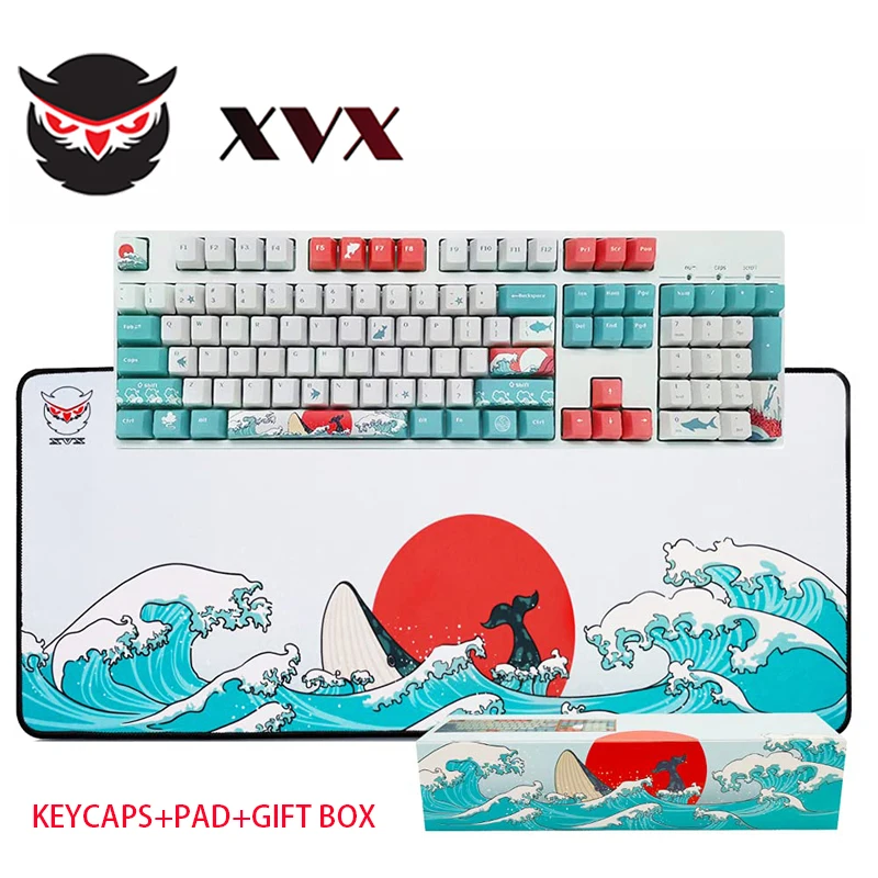 

XVX Custom Coral Keycaps and Gaming Mouse Pad Set 71 Keys OEM Keycaps Dye Sublimation Keycap Set & Large Mouse Keyboard Desk Pad