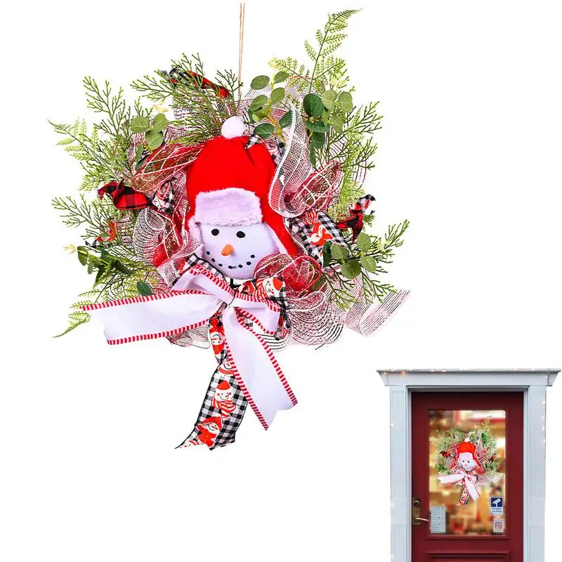 

Christmas Wreath Snowman Artificial Snowman Silk Ribbon Wreaths Hangable Decorative Garland For Wall Door Party Fireplace Window