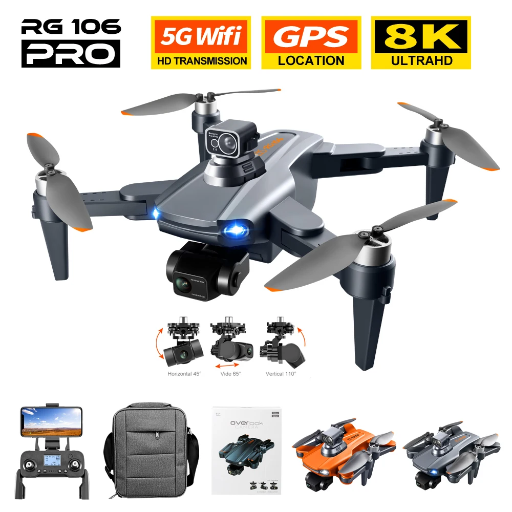 

Дрон RG106 PRO, профессиональная Двойная камера 8K, GPS, Wi-Fi, HD, 3-осевой карданный подвес, бесщеточный двигатель, противоударный Квадрокоптер, дроны