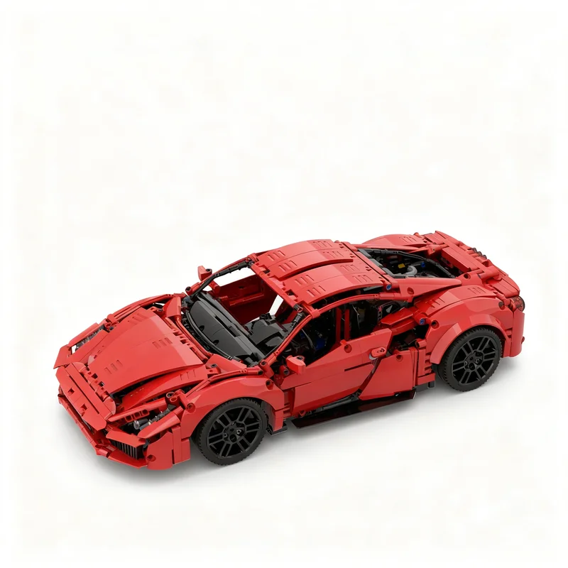 Фото 2025 деталей MOC Ferrari 488 GTB, техническая модель из строительных блоков, рождественский подарок, игрушка, художественная конструкция, креативная коллекция, для демонстрации. №2