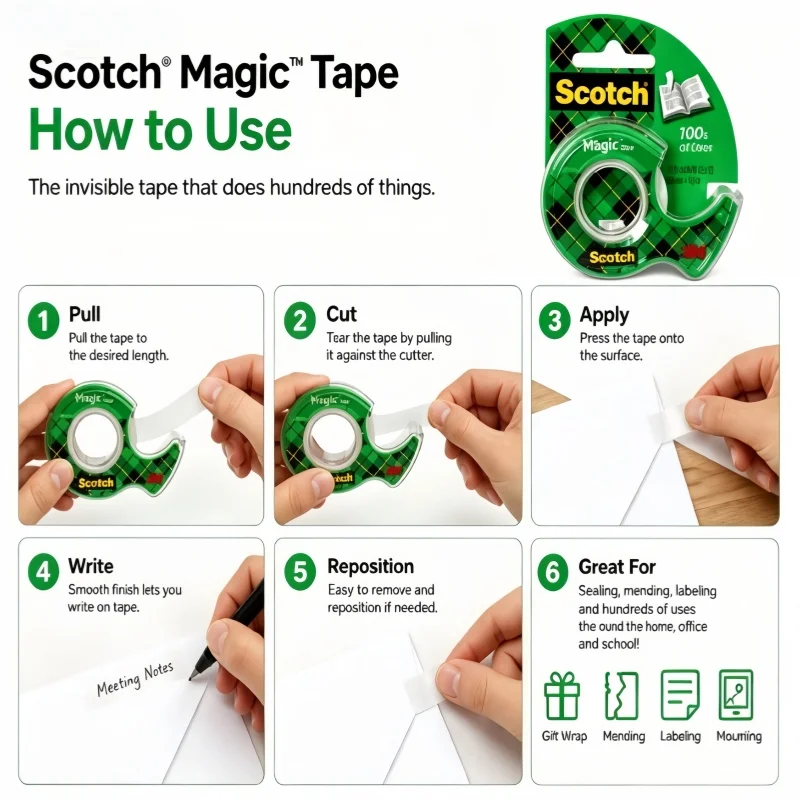 Фото Оригинальная лента 3M Scotch 810 Magic Tape, невидимая клейкая лента с диспенсером, запасной рулон 19ммx33м, для офиса и школы №5