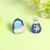 blue cartoon astronaut alloy badge ornament trendy blue marine backpack accessories cute denim brooch jewelry for space lovers
