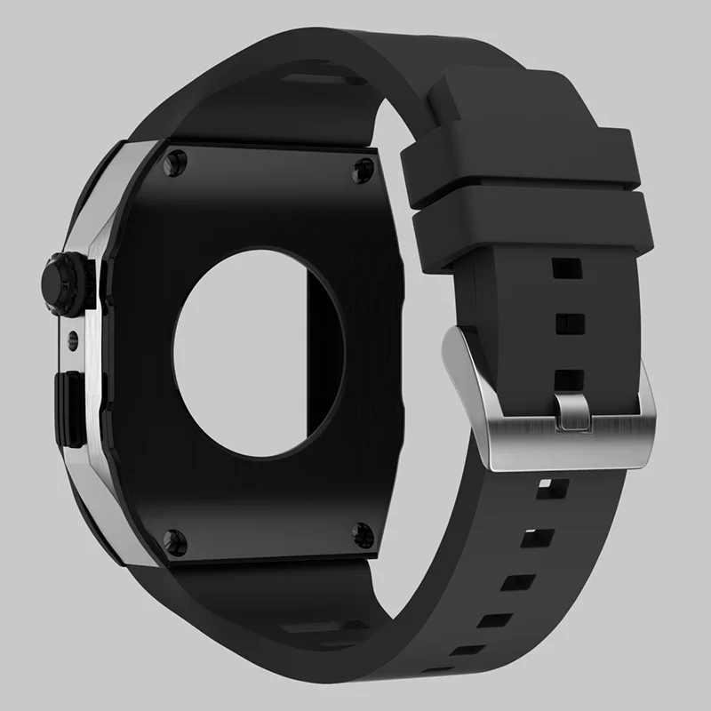 Luxury Modification Kit Case for Apple Watch Metal Beze Steel Case WatchBand for IWatch 8 7 6 Se 5 4 Rubber Strap 45mm 44mm Mod