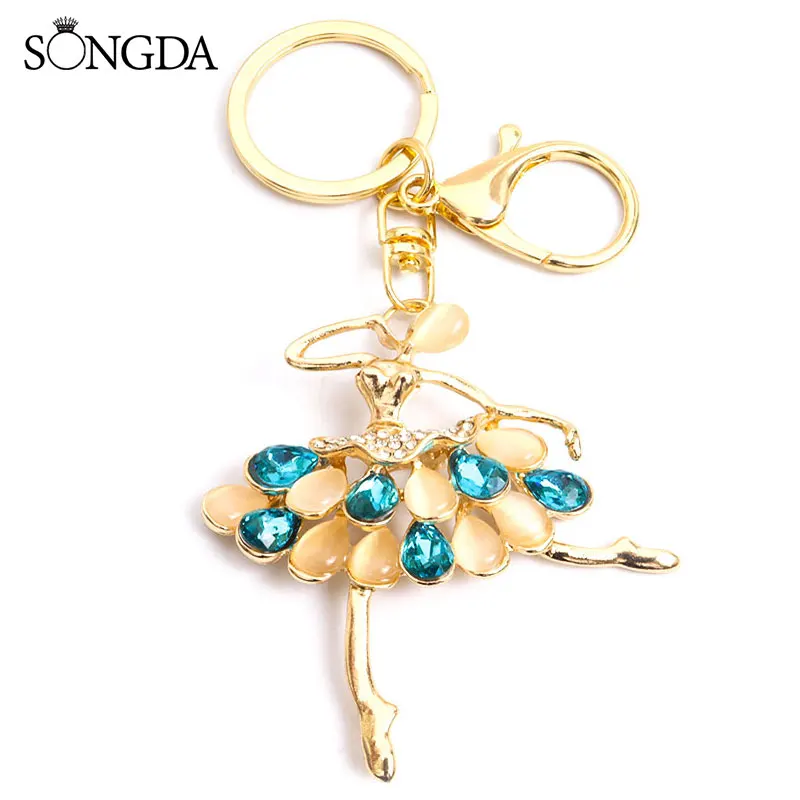 

2022 New Fashion Ballet Dancer Girl Pendant Keyring Cute Crystal Gold Color Keychain Alloy Metal Jewelry For Women Girls Gifts