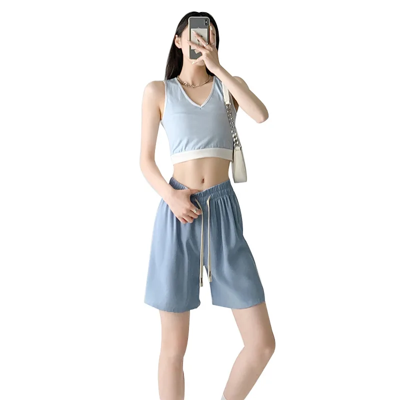Online Text Suit Shorts Girls Outer Wear Summer Thin Casual Women's Wide Leg Pants Dosing Straight Pants Women