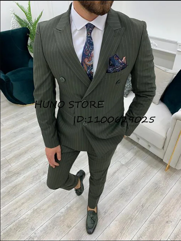 Men'S Suit Jacket  Pants Striped Single Buckle Solid Color Wedding Groomsmen Suitable For Male‘s’  Blazer  2 Piece Sets