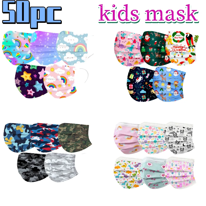 

50pcs Boy Girl Disposable Face Mask Children Dinosaur Mask Colorful Cloth Mouth Mask Non-woven Printed Mask mascarillas niños