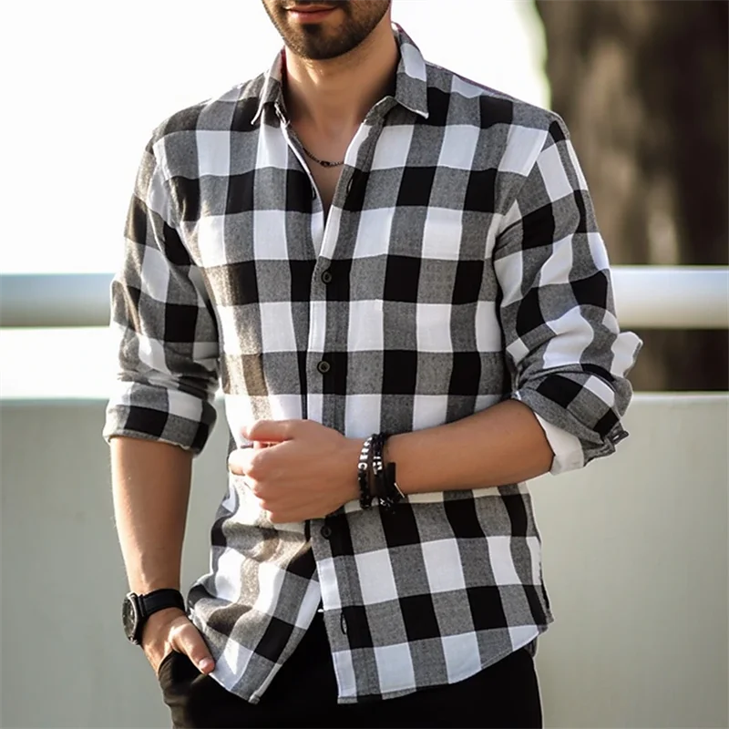 

Men's Blazer Shirt Plaid Square Casual Office Fashion Trend High Quality Soft Comfortable Fabric Lapel Long Sleeves Plus Size