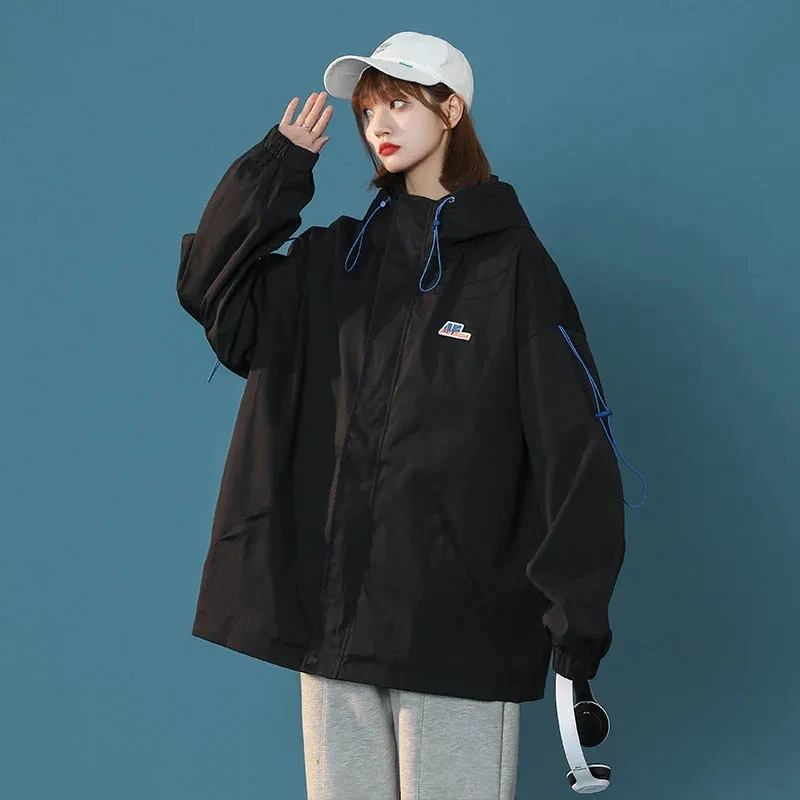 

Trench Coat Women Spring Autumn 2023 New Solid Color Hooded Long Windbreaker Jacket Fashion Casual Loose Outerwear Womens