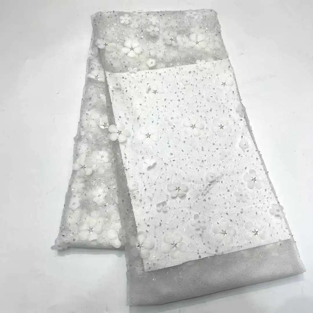 Роскошная зеленая 3D Цветочная африканская кружевная ткань 2024 французская из