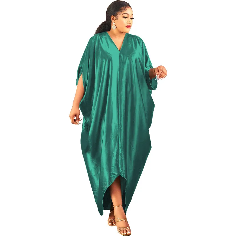 2022 Spring New African European And American Multi-Solid Color Plus Size Muslim Women's V-neck Dress