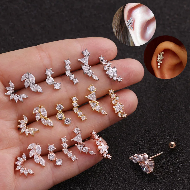 

1PCS Stainless Steel Mini Ear Stud Earrings Stars Leaf Helix Cartilage Tragus Lobe Ear Piercing Jewelry Lady Ear Bone Nail