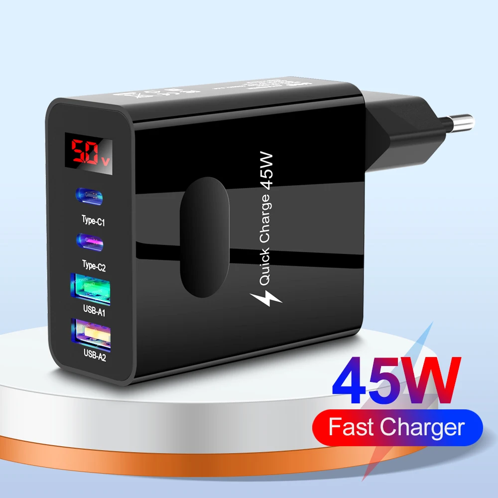 

45W USB Charger Fast Charging 4 Ports Quick Charge 3.0 Wall Charger For iPhone 14 Samsung Xiaomi Mobile Phone Charger Adapter