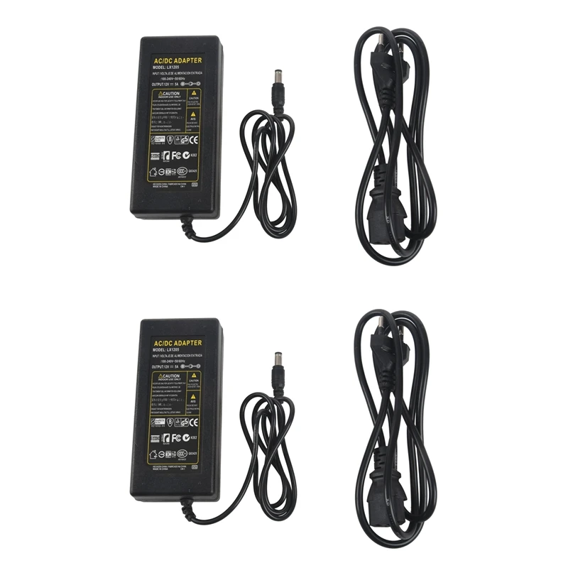 

2X 12V 5A 60W Power Supply Adapter For LED Light Strip RGB SMD 3528 5050