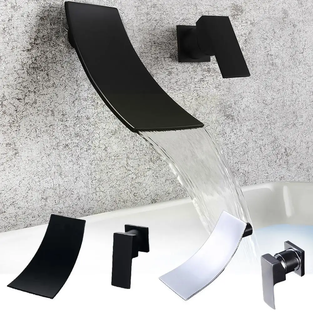 

Concealed Waterfall Faucet Basin Faucets Wall Mount Bathtub Mixer Bathroom Plated Single Sink Basin Golden Tap Bathroom Han A8z1
