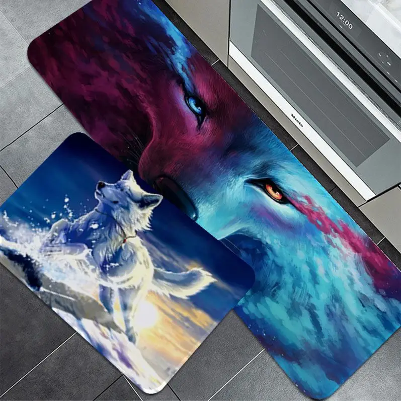 

Fantasy Wolf Entrance Door Mat Non-Slip Laundry Room Mat Laundry Decor Balcony Child Living Room Bedside Mats