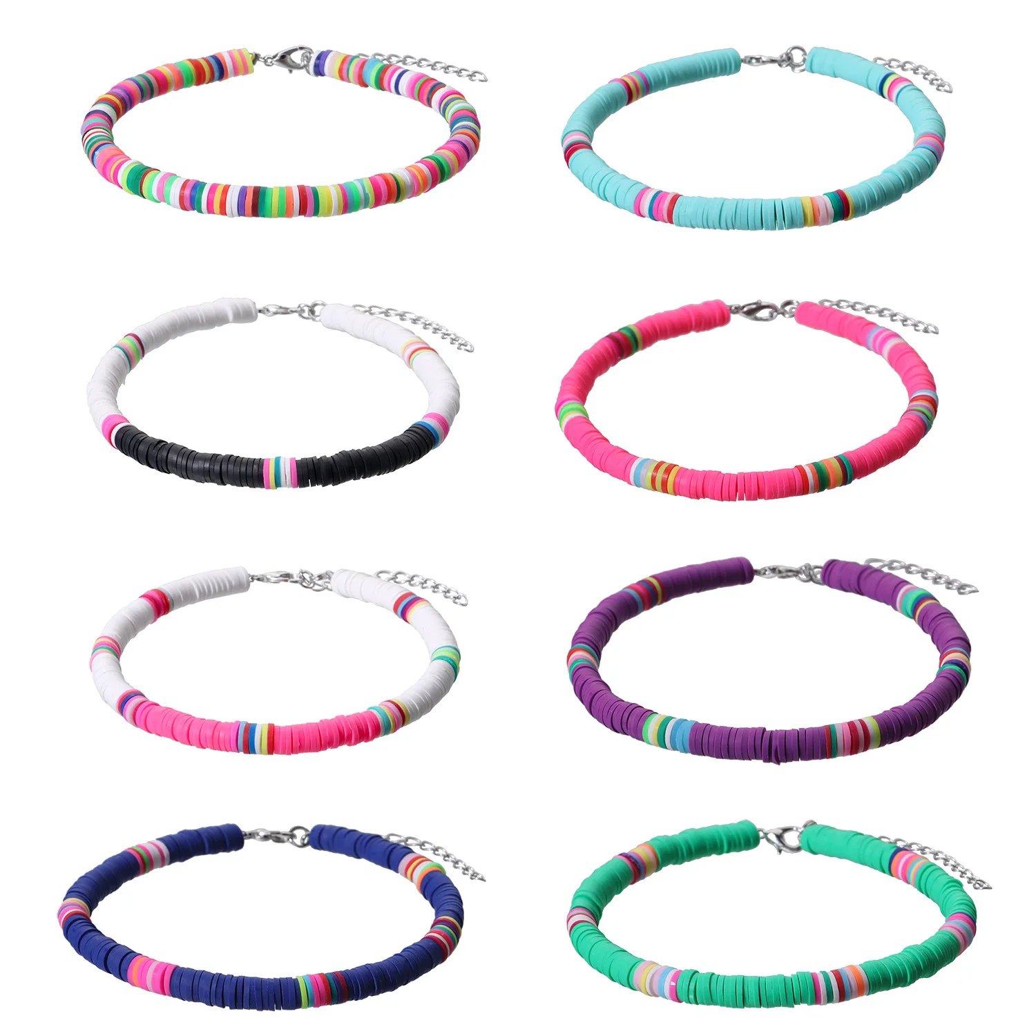 

New Colorful Soft Clay Anklets For Women 6MM Rainbow Polymer Clay Stackable Beaded Chain Ankle Bracelet Boho Beach Jewelry