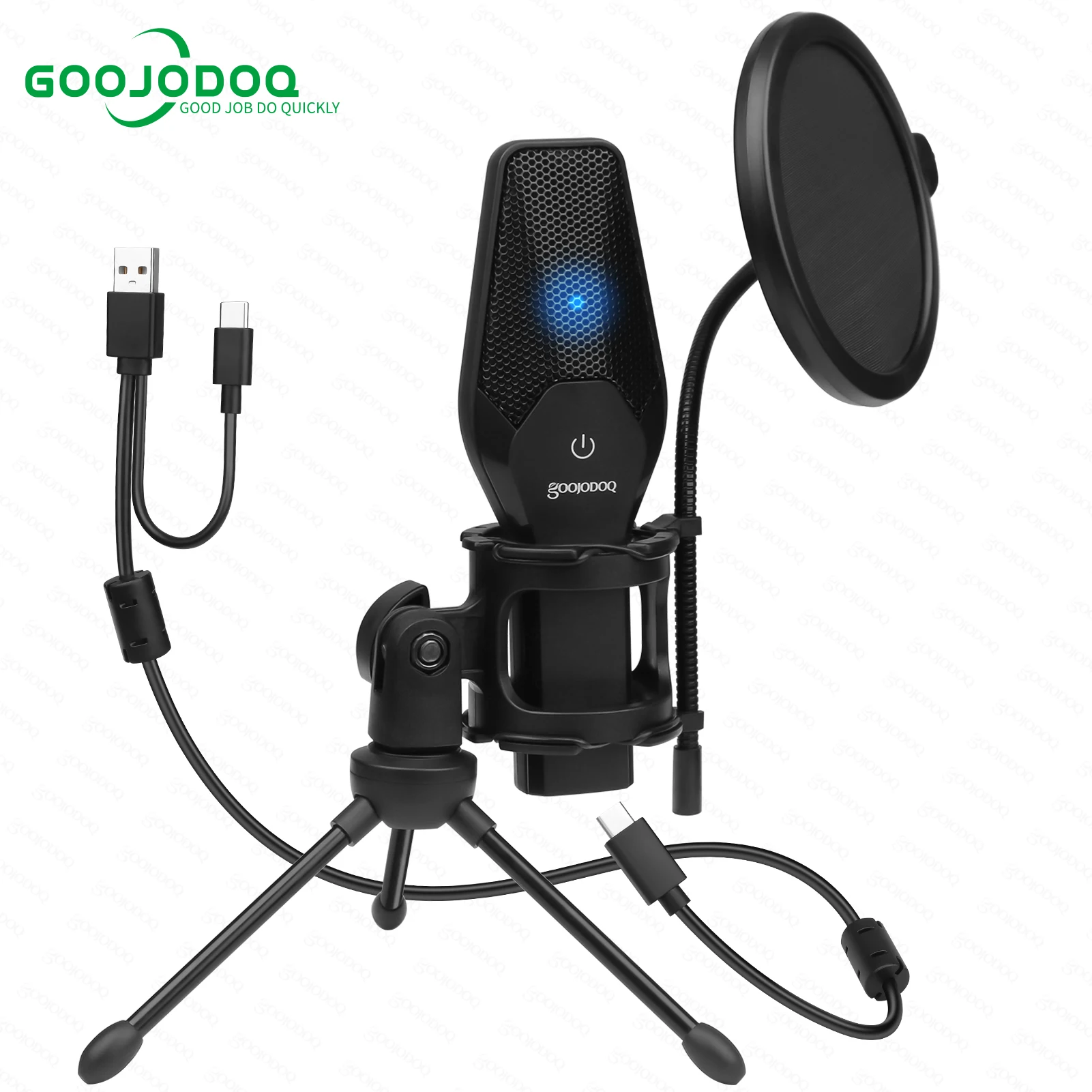 

GOOJODOQ USB Microphone Condenser Mic with Tripod Stand and Pop Filter for Recording Vocals Podcasting Streaming Gaming YouTube