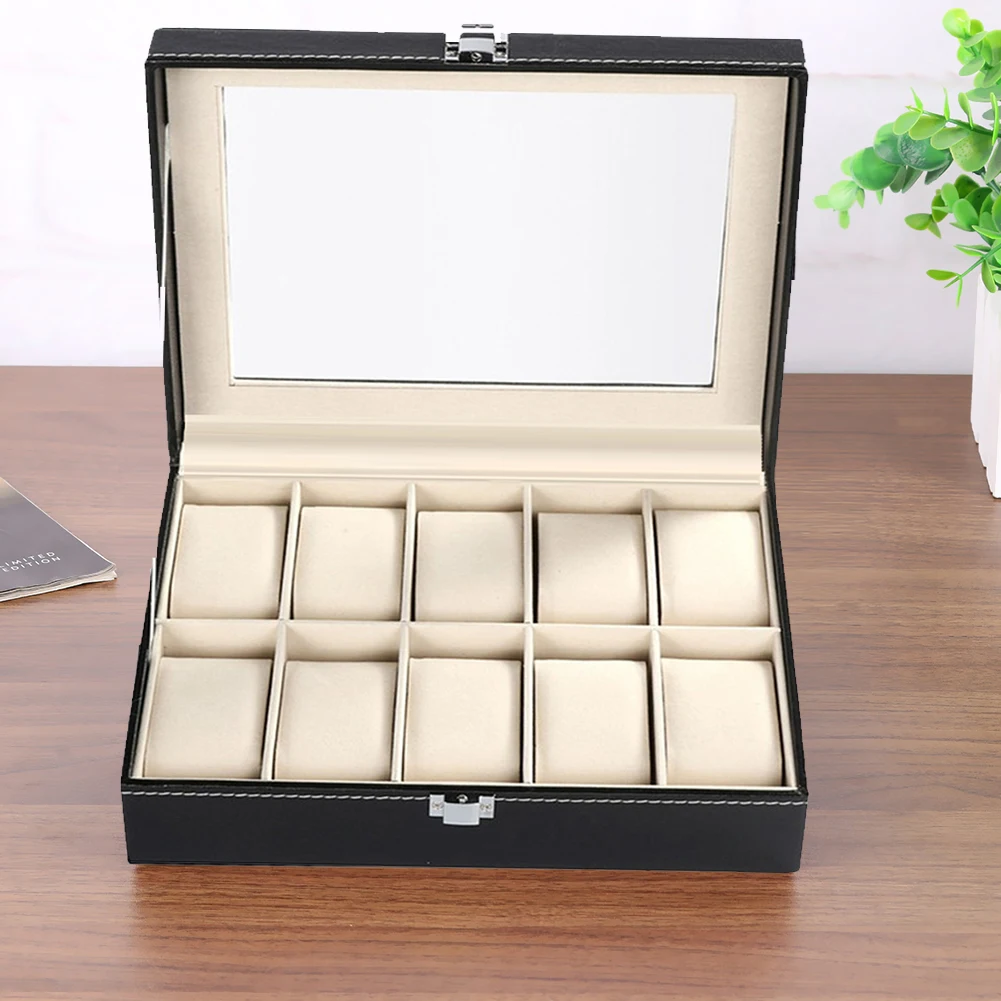 

Watch Display Storage Box 10 Slots Leather Bracelet Necklace Jewelry Case Holder