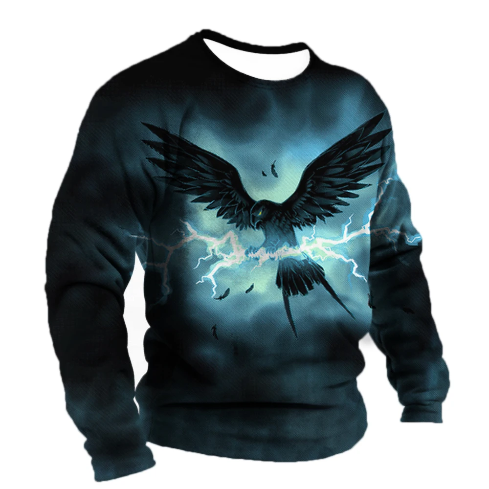 Купи 2023 Vintage Men's Long Sleeve Shirt Animal Eagle Lightning 3d Cool Autumn Winter Cotton Long Sleeve T-shirt Street Retro Shirts за 874 рублей в магазине AliExpress