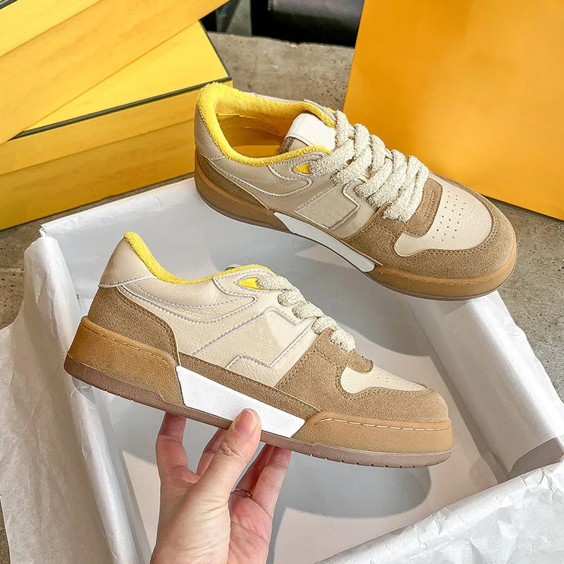 

Double F men's and women's boardshoes low top casual shoes retro classic premium color matching leather flat sneakers Match
